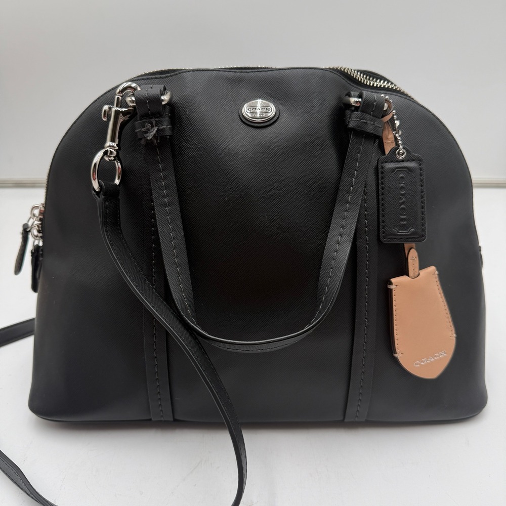 Coach Peyton Cora Black Leather Satchel With Crossbody Strap - Picture 3 of 10